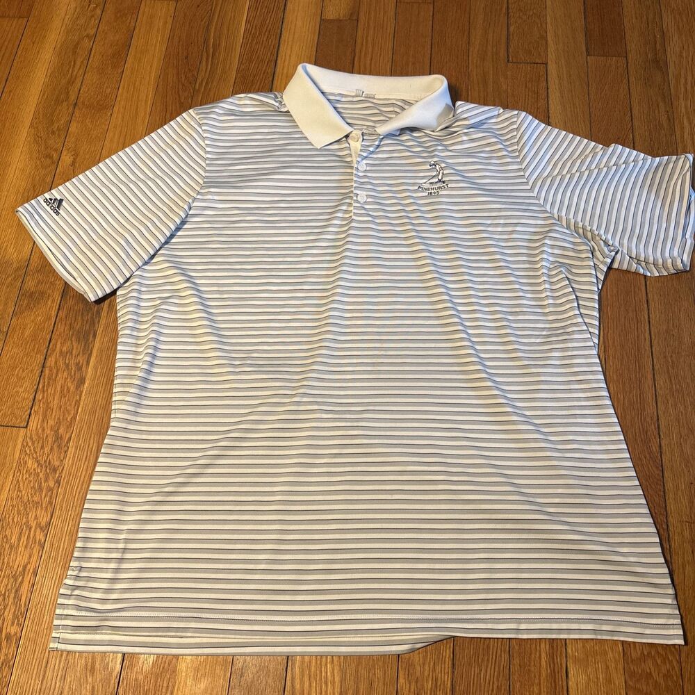 Adidas x Pinehurst 1895 Mens 2XL Golf Polo Shirt Gray Logo Embroidered Striped